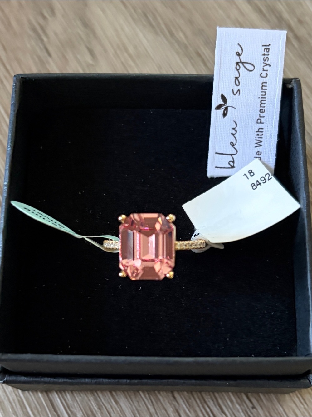 Pink Emerald-Cut Crystal Ring in sterling silver w/ 14k gold  plate by BleuSage